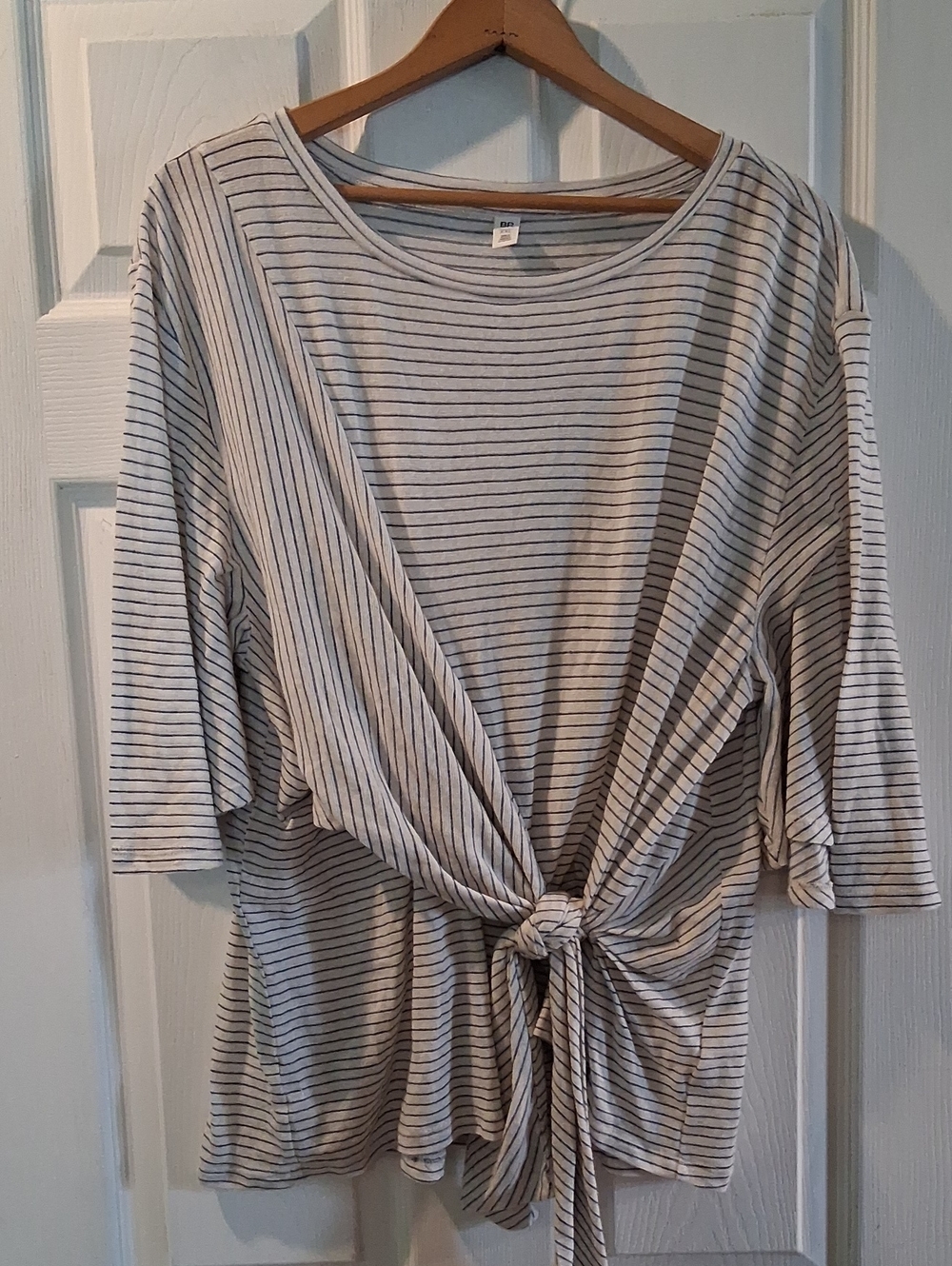 bp Striped Tie-Front Tunic in White and Blue Stripe